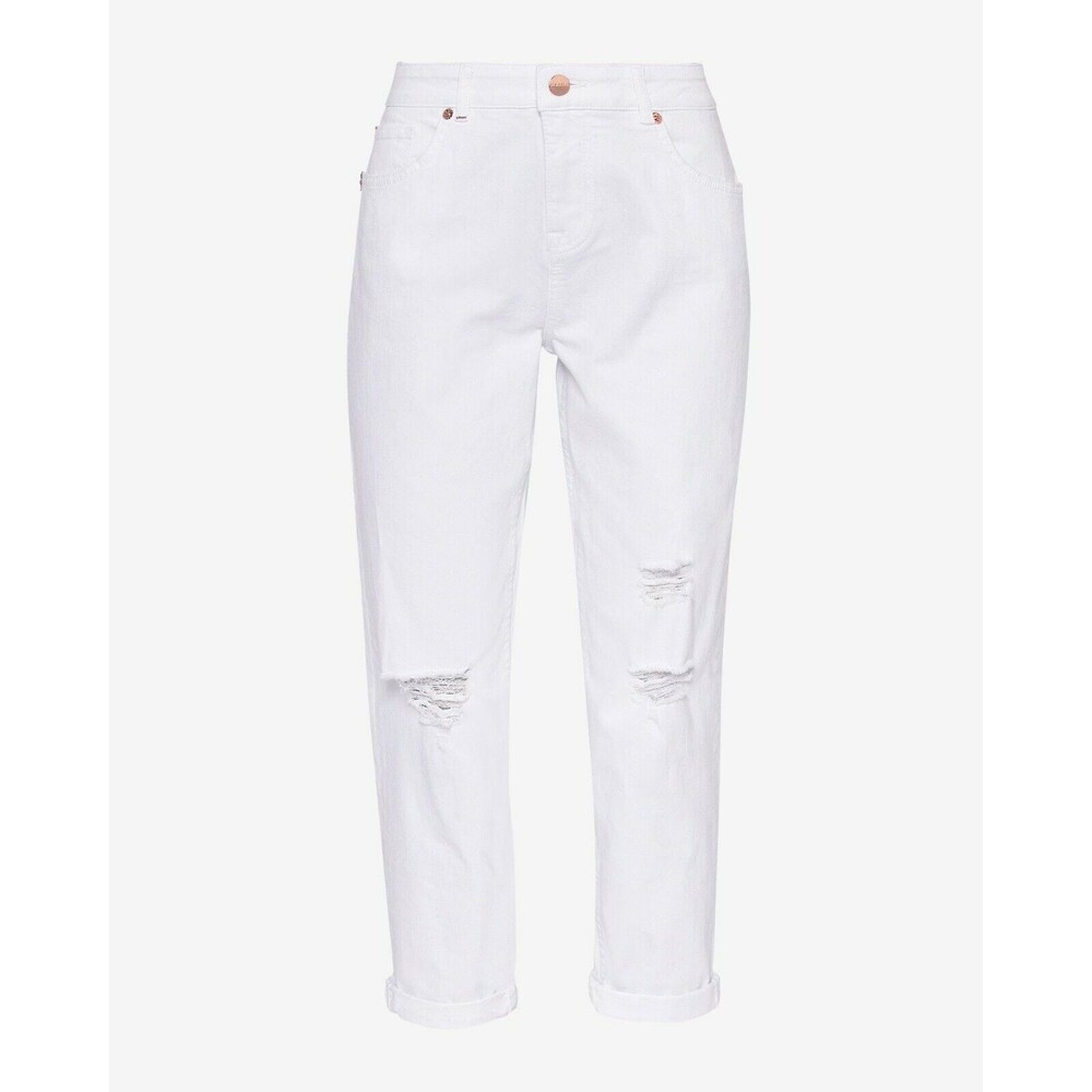NWT TED BAKER 32 34 The Boyfriend jeans distressed rolled cuff cropped white